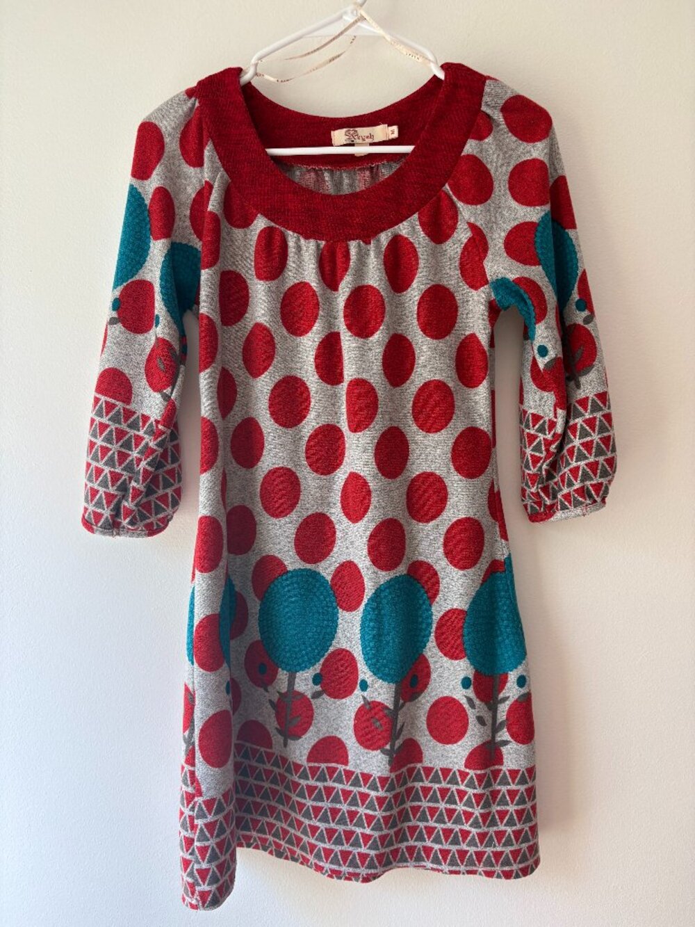 Aryeh Mod Polka Dot Tree Knit Mini Sweater Dress Tunic - Size S